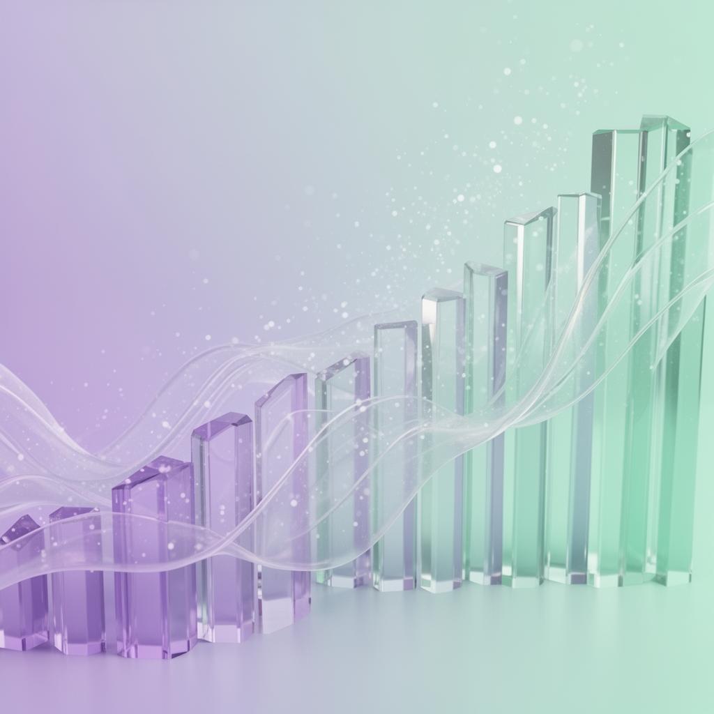 Ascending translucent glass bars with flowing waves, trends concept